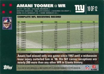 2007 Topps New York Giants #10 Amani Toomer Back