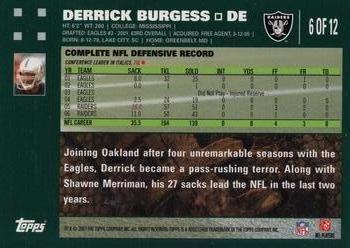 2007 Topps Oakland Raiders #6 Derrick Burgess Back