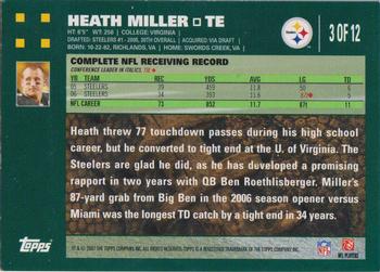 2007 Topps Pittsburgh Steelers #3 Heath Miller Back