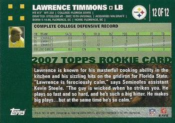 2007 Topps Pittsburgh Steelers #12 Lawrence Timmons Back