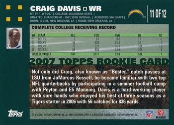 2007 Topps San Diego Chargers #11 Craig Davis Back