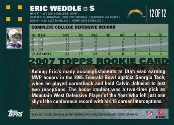2007 Topps San Diego Chargers #12 Eric Weddle Back