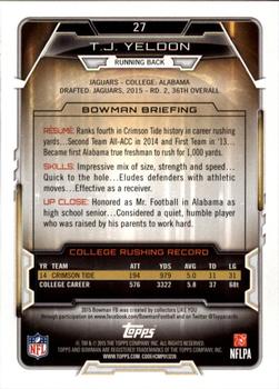 2015 Bowman - Rookies Rainbow Silver Ice #27 T.J. Yeldon Back