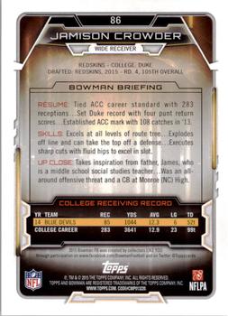 2015 Bowman - Rookies Rainbow Silver Ice #86 Jamison Crowder Back