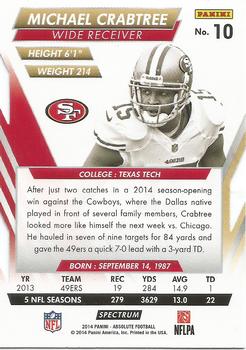 2014 Panini Absolute - Retail Red #10 Michael Crabtree Back