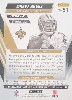 2014 Panini Absolute - Retail Red #51 Drew Brees Back