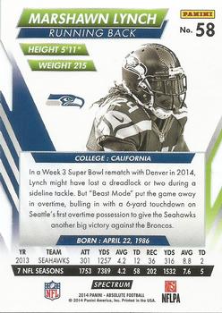 2014 Panini Absolute - Retail Red #58 Marshawn Lynch Back