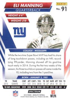 2014 Panini Absolute - Retail Red #91 Eli Manning Back