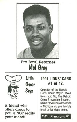 1991 Detroit Lions Police #1 Mel Gray Back