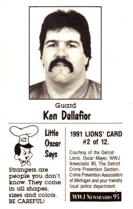 1991 Detroit Lions Police #2 Ken Dallafior Back