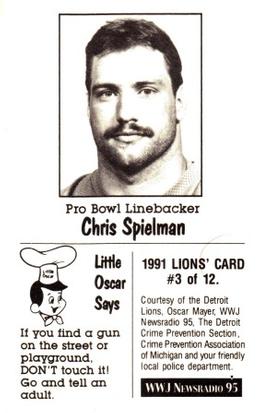 1991 Detroit Lions Police #3 Chris Spielman Back