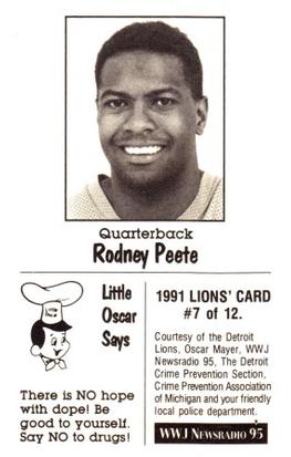 1991 Detroit Lions Police #7 Rodney Peete Back