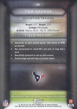 2015 Topps Field Access - Blue #62 Tom Savage Back
