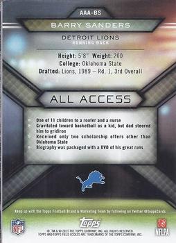 2015 Topps Field Access - All Access #AAA-BS Barry Sanders Back
