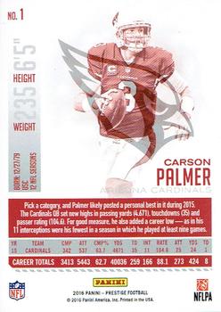 2016 Panini Prestige #1 Carson Palmer Back