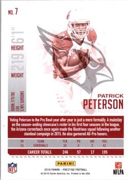 2016 Panini Prestige #7 Patrick Peterson Back