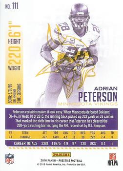 2016 Panini Prestige #111 Adrian Peterson Back