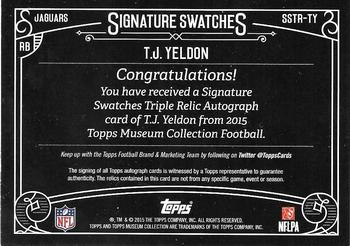 2015 Topps Museum Collection - Signatures Swatches Triple Relics #SSTR-TY T.J. Yeldon Back