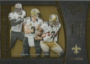 2015 Panini Black Gold - Franchise Gold #FG-10 Ricky Williams / Drew Brees / Marques Colston Front