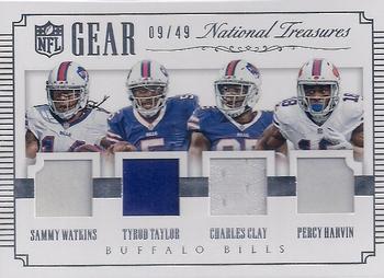 2015 Panini National Treasures - NFL Gear Quads #GQ-BUF Charles Clay / Percy Harvin / Sammy Watkins / Tyrod Taylor Front