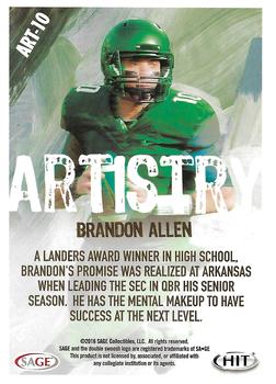 2016 SAGE HIT - Artistry #ART-10 Brandon Allen Back