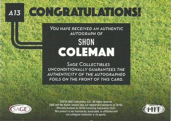 2016 SAGE HIT - Autographs #A13 Shon Coleman Back