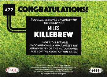 2016 SAGE HIT - Autographs #A72 Miles Killebrew Back