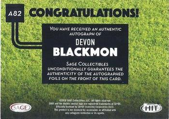 2016 SAGE HIT - Autographs #A82 Devon Blackmon Back
