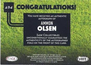 2016 SAGE HIT - Autographs #A94 Ammon Olsen Back