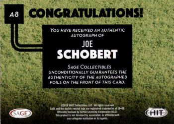 2016 SAGE HIT - Autographs Red #A8 Joe Schobert Back