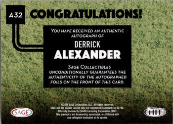 2016 SAGE HIT - Autographs Red #A32 Derrick Alexander Back