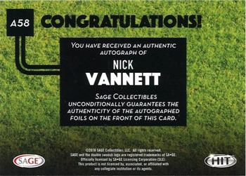 2016 SAGE HIT - Autographs Red #A58 Nick Vannett Back