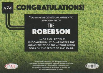 2016 SAGE HIT - Autographs Red #A74 Tre Roberson Back