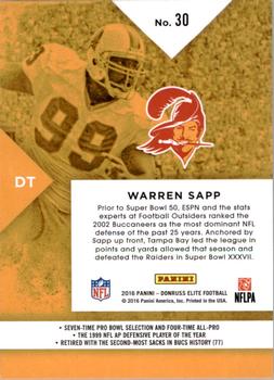 2016 Donruss Elite #30 Warren Sapp Back
