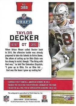 2016 Score - Rookie Signatures #388 Taylor Decker Back
