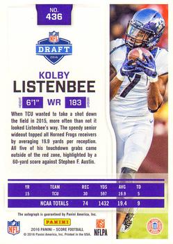 2016 Score - Rookie Signatures #436 Kolby Listenbee Back