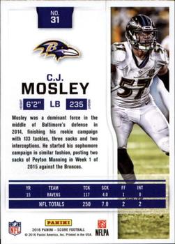 2016 Score - Scorecard #31 C.J. Mosley Back