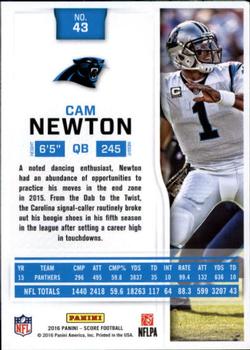 2016 Score - Scorecard #43 Cam Newton Back