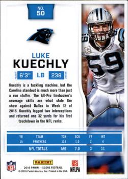 2016 Score - Scorecard #50 Luke Kuechly Back