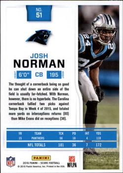 2016 Score - Scorecard #51 Josh Norman Back