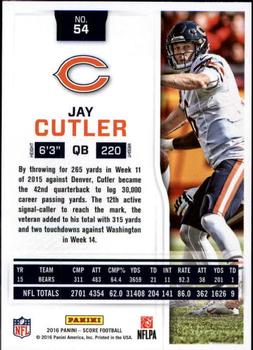 2016 Score - Scorecard #54 Jay Cutler Back