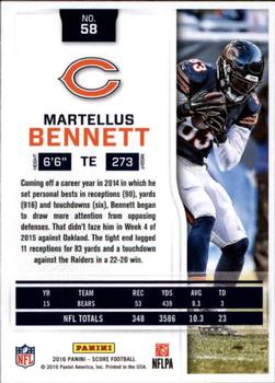 2016 Score - Scorecard #58 Martellus Bennett Back