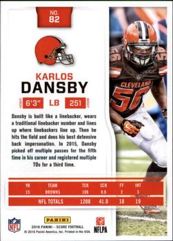 2016 Score - Scorecard #82 Karlos Dansby Back