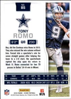 2016 Score - Scorecard #85 Tony Romo Back