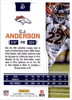 2016 Score - Scorecard #97 C.J. Anderson Back