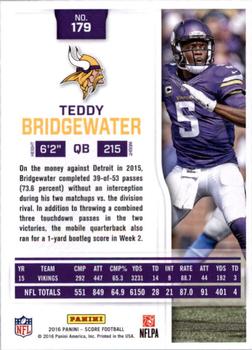 2016 Score - Scorecard #179 Teddy Bridgewater Back