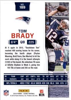 2016 Score - Scorecard #189 Tom Brady Back