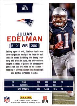 2016 Score - Scorecard #193 Julian Edelman Back
