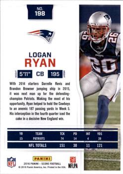 2016 Score - Scorecard #198 Logan Ryan Back