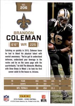 2016 Score - Scorecard #206 Brandon Coleman Back